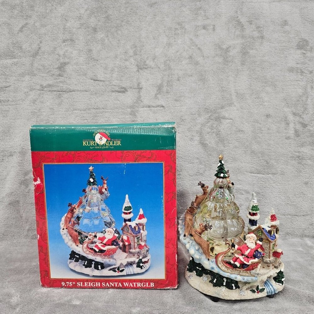 Kurt S. Adler Musical Water globe 9.75" Sleigh Santa Reindeer Christmas Tree